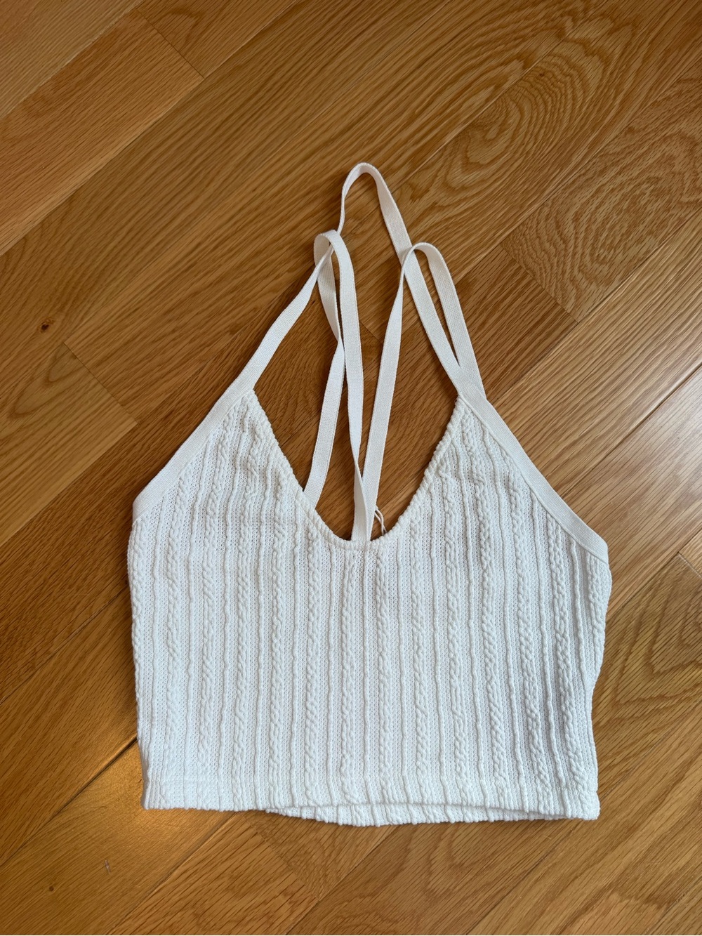 Zara White Ribbed Strappy Knit Crop Top